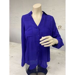 EXPRESS • Royal Blue Button-up Long Sleeve Semi-shear Blouse Top • Ladies Size S